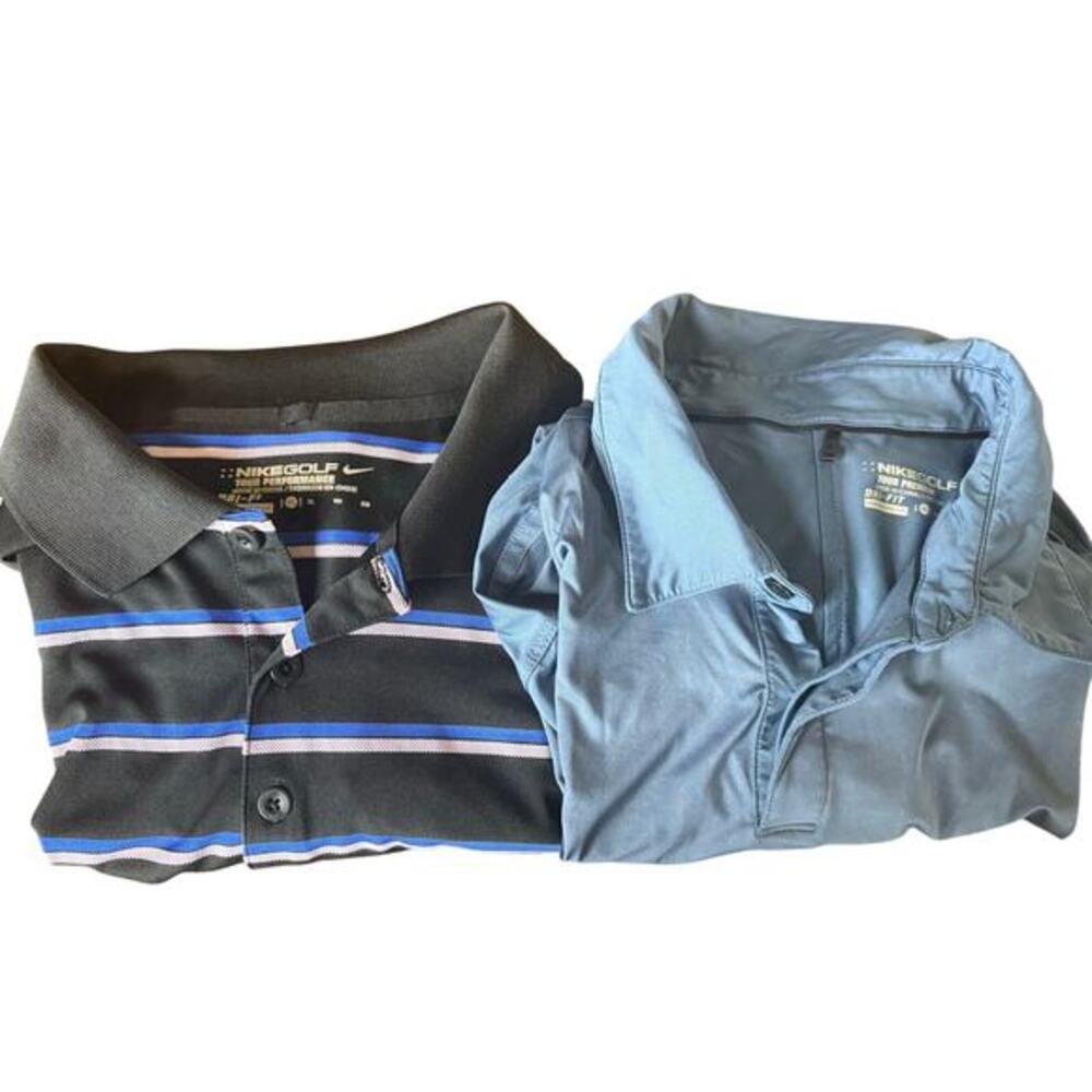 Lot of 2‎ Nike Golf Mens XL Tour Performance Dri-Fit Striped Polo Shirt Mens XL